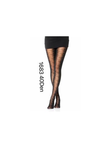 COFI 1453 Damen Strumpfhose mit Muster Durchsichtig Baumwollzwickel in Schwarz