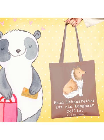 Mr. & Mrs. Panda Tote Bag Langhaar Collie Lebensretter mit Spruch in Braun Pastell