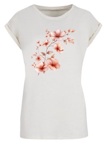 F4NT4STIC Extended Shoulder T-Shirt Rosa Blumenzweig 3D in Whitesand