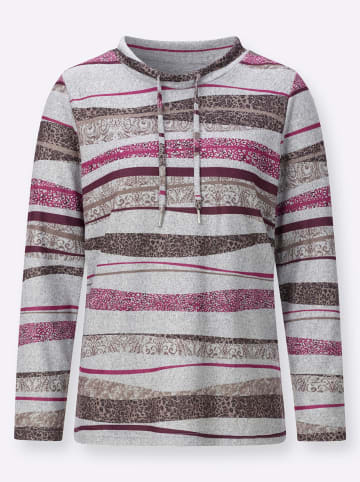 WITT WEIDEN Stehkragen-Shirt in burgund-taupe-bedruckt