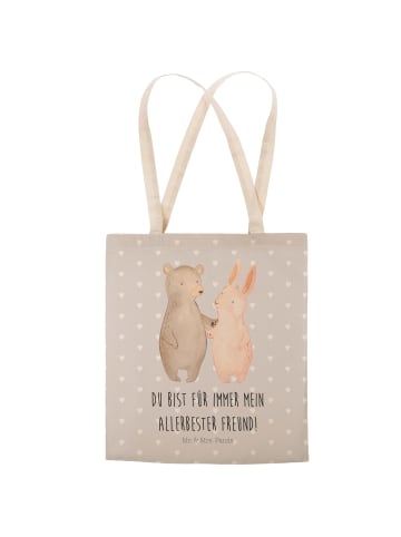 Mr. & Mrs. Panda Tote Bag Bär und Hase Umarmen mit Spruch in Grau Pastell