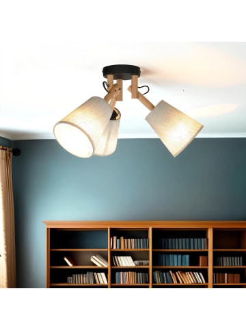 Licht-Erlebnisse Deckenlampe (B)46 x (L)46 x (H)30 cm in Holz hell Greige (Grau-Beige) Schwarz