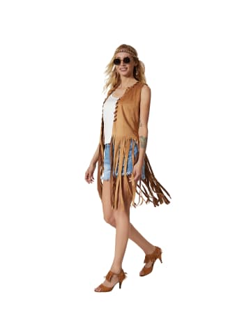 tectake Damenkostüm  Hippie Weste Authentischer Hippie-Look: Braune Weste mit tollen Acc