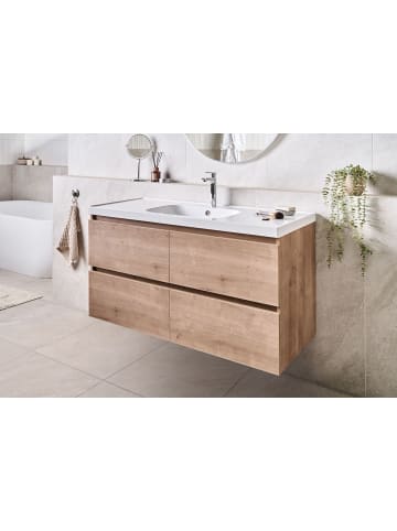 Beliani 2-tlg Badezimmerschrank mit Waschbecken LAGOA in Braun/Weiß