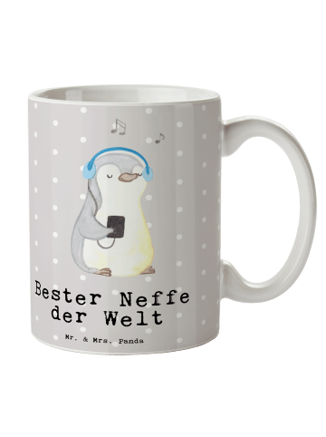 Mr. & Mrs. Panda Tasse Pinguin Bester Neffe der Welt mit Spruch in Grau Pastell