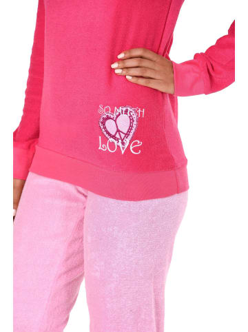 NORMANN Frottee Pyjama langarm Schlafanzug Bündchen und Herz - 50246 in pink