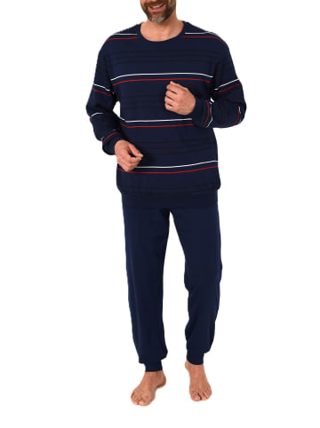 NORMANN Schlafanzug lang Pyjama Bündchen Kuschel interlock - 86890 in marine
