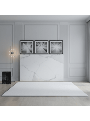 KADIMA DESIGN Teppich Kurzflor Uni-Look Polyester Wohnzimmer waschbar in Weiß