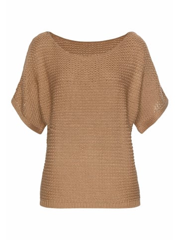 LASCANA Kurzarmpullover in camelfarben