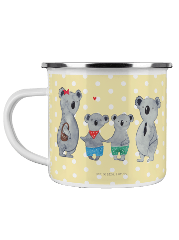 Mr. & Mrs. Panda Camping Emaille Tasse Koala Familie zwei ohne S... in Gelb Pastell