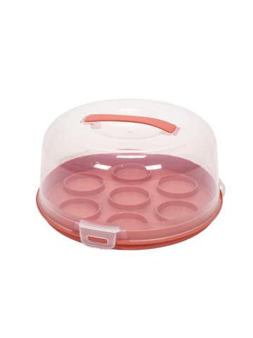 Excellent Houseware Tragbare Box für Kuchen oder Muffins in Korallenrot, (B) 25 x (H) 14 x (L) 25 cm