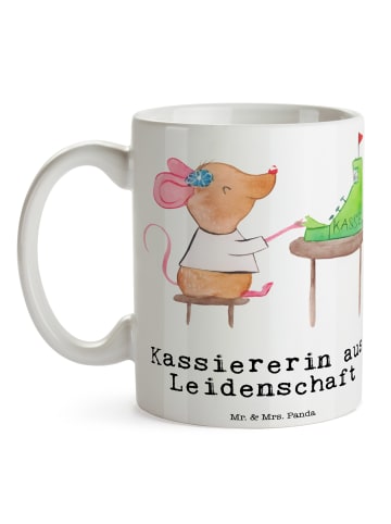 Mr. & Mrs. Panda Keramtiktasse Kassiererin Leidenschaft mit Spruch in Weiß