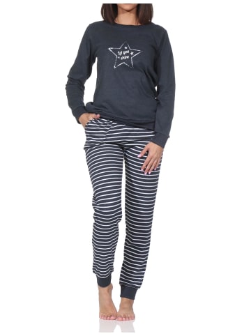 NORMANN Interlock Schlafanzug langarm Bündchen Sternmotiv in blau