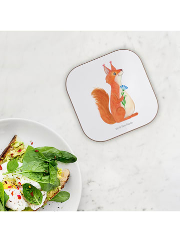 Mr. & Mrs. Panda Untersetzer Glas Eichhörnchen Blume ohne Spruch in Weiß