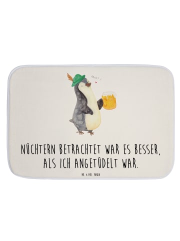 Mr. & Mrs. Panda Badteppich Pinguin Bier mit Spruch in Weiß