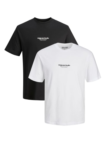 Jack & Jones 2-er Set Logo T-Shirt Kurzarm Shirt JORVESTERBRO in Schwarz-Weiß