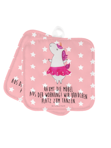 Mr. & Mrs. Panda 2er Set Topflappen  Einhorn Ballerina mit Spruch in Rot Pastell