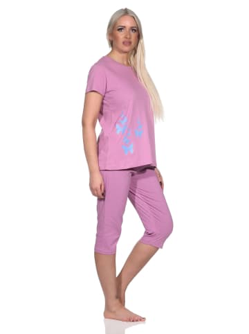 NORMANN Schlafanzug kurzarm Pyjama Caprihose Tupfen Punkte Optik - 86431 in altrose