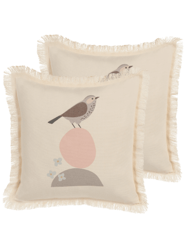 Beliani 2er-Set Dekokissen WATTLE in Beige/Grau/Rosa