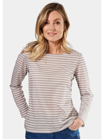 GOLDNER Kurzgröße: Jerseyshirt im Streifen-Look in taupe / cremeweiß / geringelt