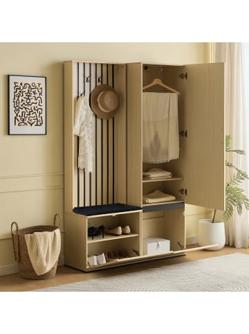 ABRIHOME Flurmöbel Set mit ausziehbarer Kleiderstange, Schuhablage und Polsterbank