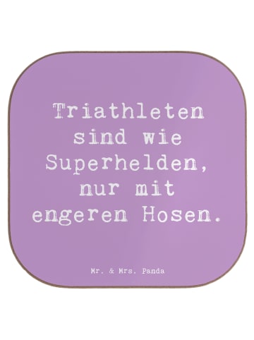 Mr. & Mrs. Panda Untersetzer Spruch Triathlon Superheld mit Spruch in Lavendeltraum