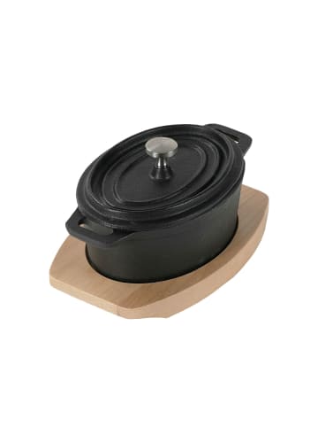 Stoneline Mini Cocotte Oval 12x8,5 cm Gusseisen, Kleiner Emaille Topf in Schwarz