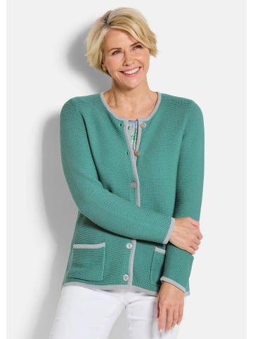 GOLDNER Kurzgröße:  Elegante Strickjacke mit Taschen in salbei / gemustert
