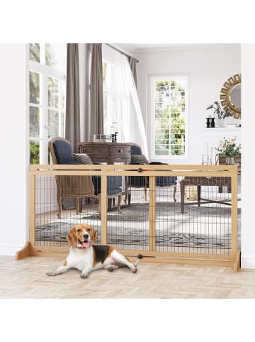Pawhut Hunde Absperrgitter Naturholz 180L x 36B x 69H cm