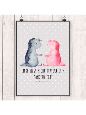 Mr. & Mrs. Panda Poster Axolotl Liebe mit Spruch in Grau Pastell