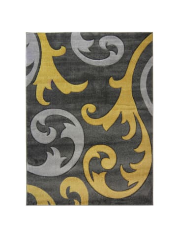 KADIMA DESIGN Abstrakter floraler Teppich in Gelb-Grau