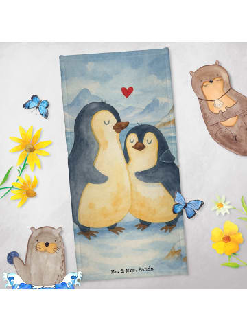 Mr. & Mrs. Panda Saunatuch Pinguin umarmen Design ohne Spruch in Eisblau