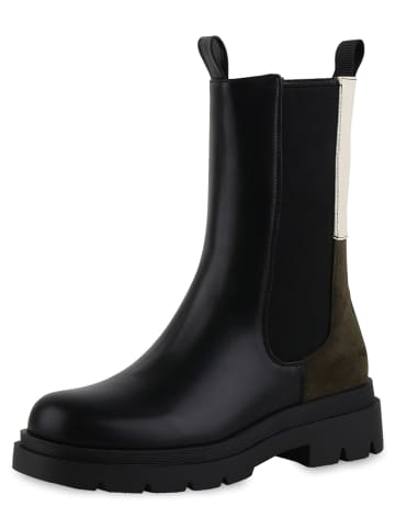 VAN HILL Klassische Stiefel Anna in Schwarz Beige Olivgrün