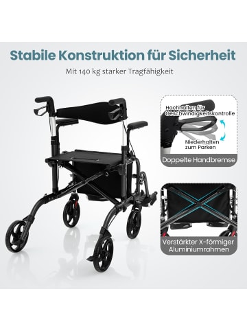 COSTWAY Rollator faltbar und leicht mit Sitz in Schwarz