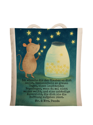 Mr. & Mrs. Panda Tragetasche Maus Sterne Design mit Spruch in Weiß