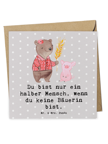 Mr. & Mrs. Panda Deluxe Karte Bäuerin Herz mit Spruch in Grau Pastell