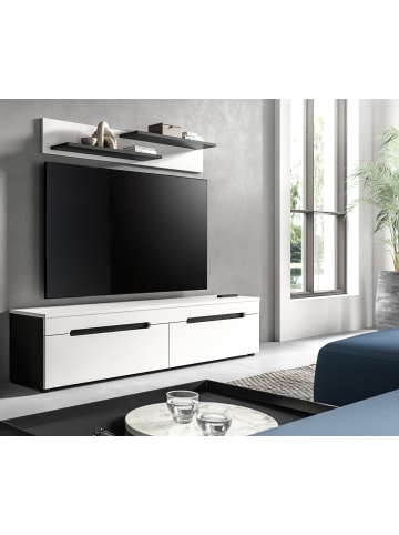 Inn.Furn Wohnwand weiß, grau mit TV-Lowboard hängend / stehend und Wandboard 170 cm