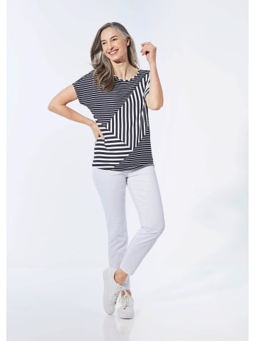 GOLDNER Kurzgröße:  Shirt Shirt mit U-Boot-Ausschnitt in marine / weiß / gemustert