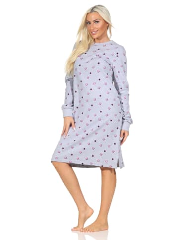 NORMANN Langarm Kuschel Interlock Nachthemd Langarm Sterne Optik - 87700 in grau-mel.