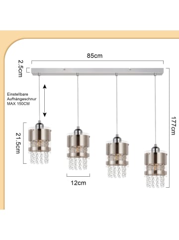 ZMH Pendelleuchte 4-flammige E27 in silber Kristall und Glas Modern Max.25W