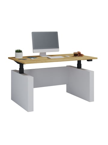 VCM  Schreibtisch höhenverstellbar Salia 140x80 in Weiß / Honig-Eiche
