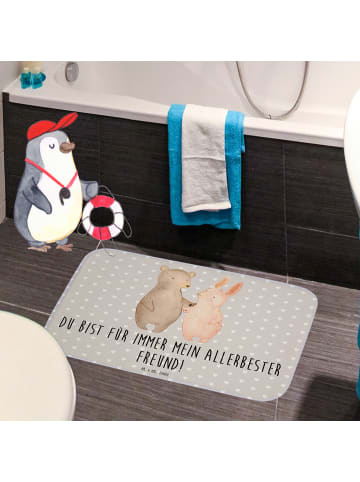 Mr. & Mrs. Panda Badteppich Bär und Hase Umarmen mit Spruch in Grau Pastell