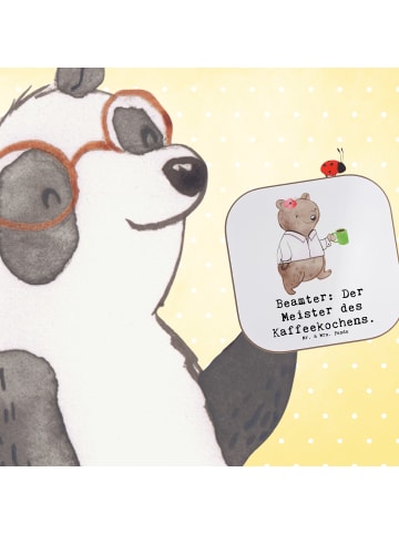 Mr. & Mrs. Panda Glasuntersetzer Beamter Kaffeemeister mit Spruch in Weiß
