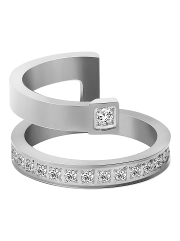 Adeliás Damen Ring aus Edelstahl mit Strass Steinchen in silber