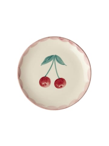 Rice Keramik Kuchenteller mit Handgemalten Kirschen in weiss