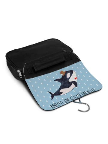 Mr. & Mrs. Panda Kosmetikbeutel Orca Zylinder mit Spruch in Blau Pastell