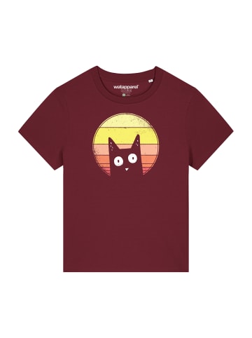 wat? Apparel T-Shirt Sunset Cat in Weinrot