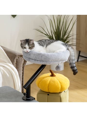 Pawhut Katzen-Schreibtischbett Grau Polyester