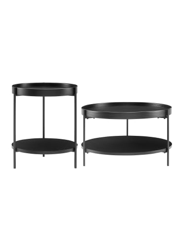 SalesFever Couchtisch-Set mit je 2 Ablagen Metallgestell Schwarz Holzfurnier in Schwarz