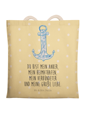 Mr. & Mrs. Panda Beutel Anker Blau mit Spruch in Gelb Pastell